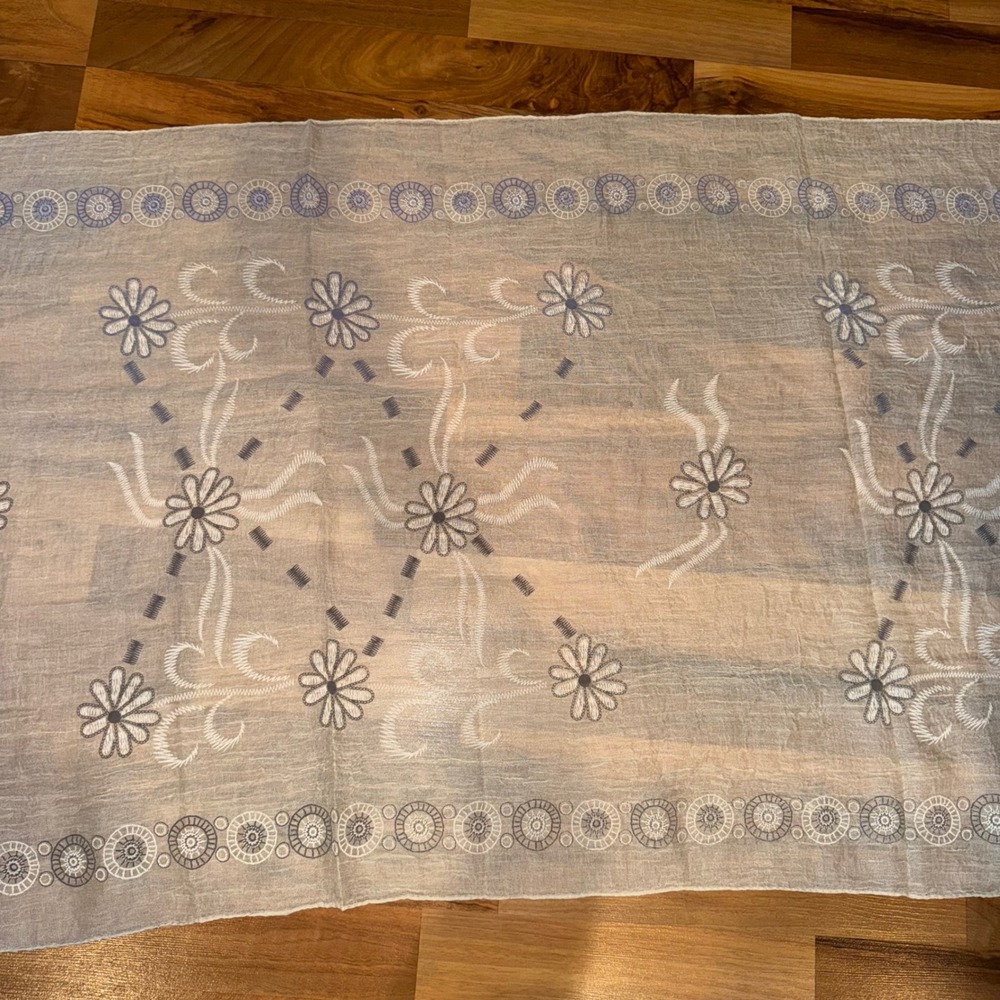 Bay Berry Road Floral Scarf Shawl Wrap Cover Up Lightweight Beige Blue White NWT